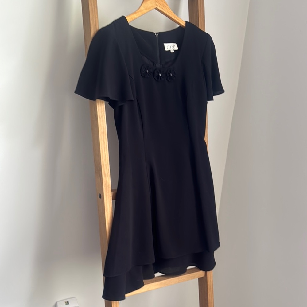 CDC VINTAGE | Size 4 Black Fit and Flare Mini Dress with Flutter Sleeves